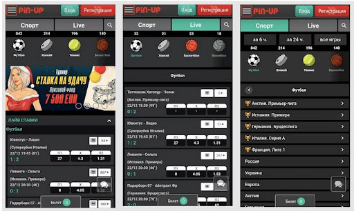 Скрин линии ставок приложения Pin Up